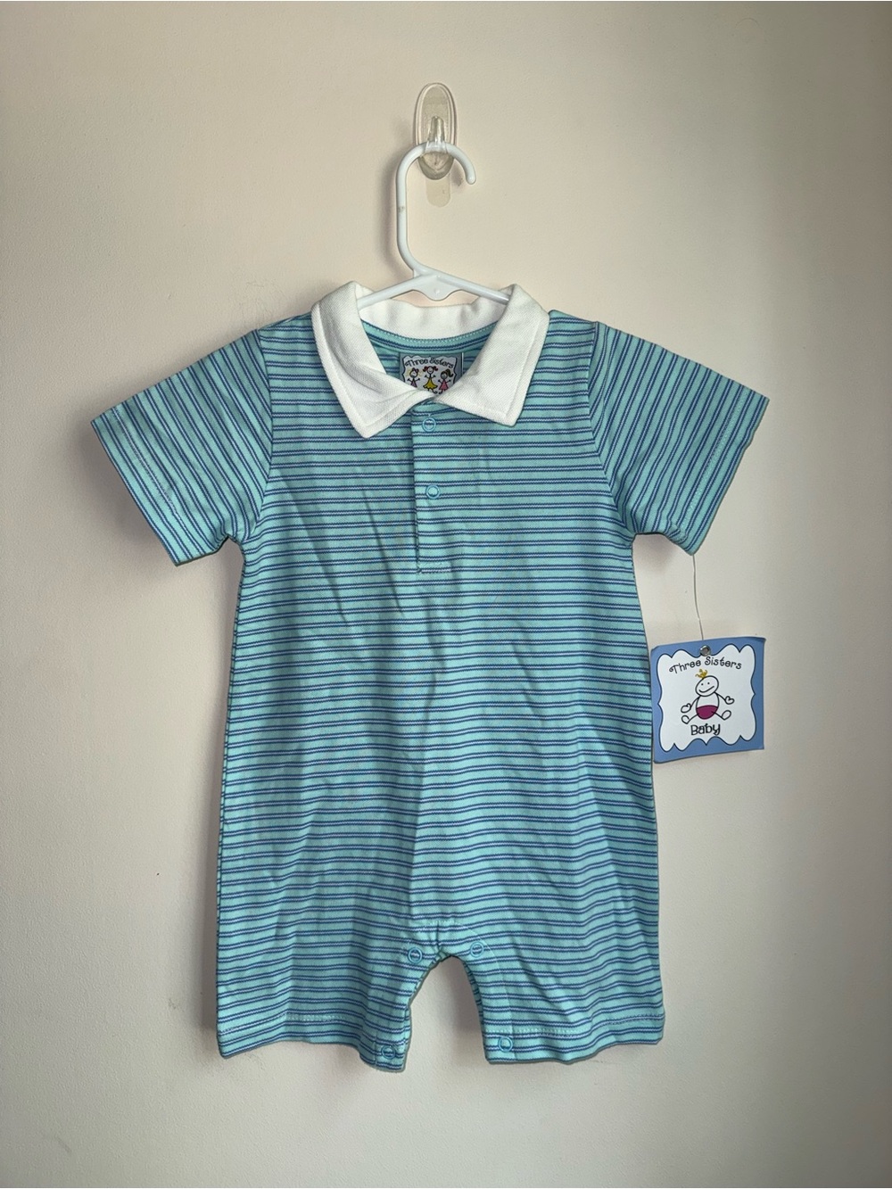 Blue Striped Polo One-Piece for Kids